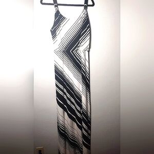 White House Black Market Black White Geometric Pattern Striped Maxi Dress Size L